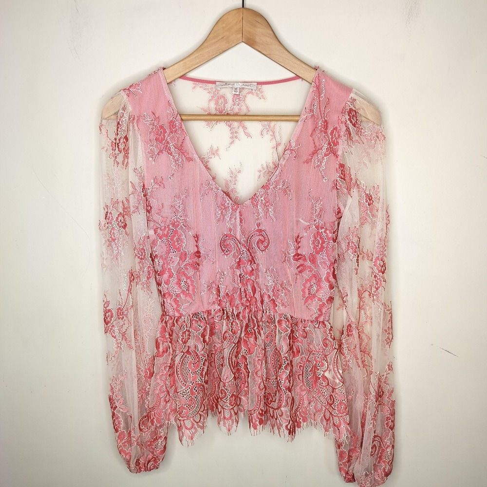 Willow & Root Floral Lace Long Sleeve Top Sheer Whimsy Fairy